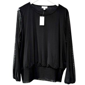 Morgan Taylor Black Stretch Mesh Blouse Plus Size 2X Womens Top NWT